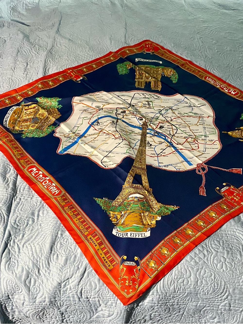 Paris Eiffel Tower Scarf - Navy & Red
